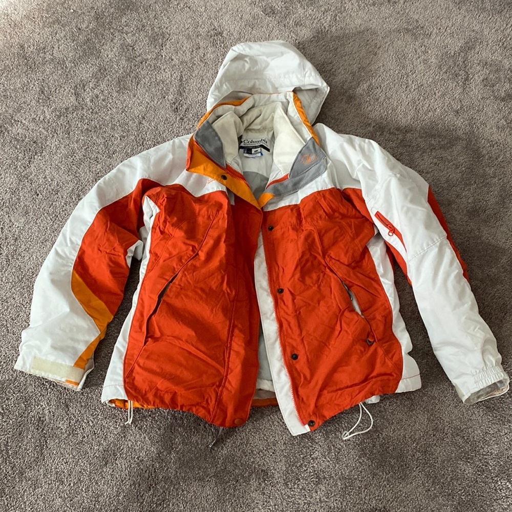 Columbia Core Interchangable 3-in-1 White/Orange Winter Ski Coat SIZE L
